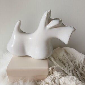 Mid Century Modern Dog Saltshaker, White Ceramic Scottie, Abstract Kitchen Decor